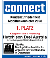 1. Platz Kundenzufriedenheit Kategorie Tarif & Rechnung connect Österreich 2020