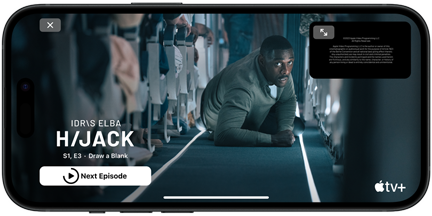 Ein iPhone 15, auf dem gerade die Apple TV+ Serie Hijack läuft