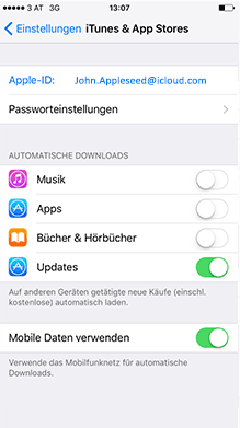 iTunes & App Stores Einstellungen öffnen