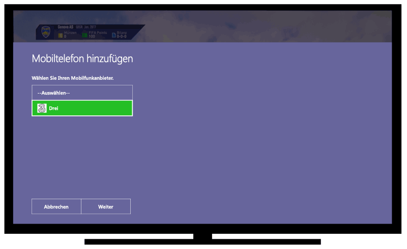 "Drei" als Mobilfunkanbieter auswählen