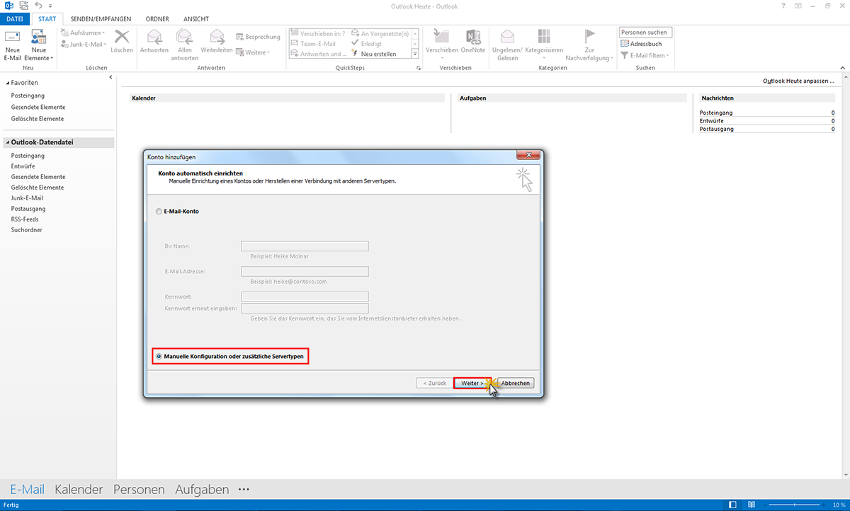 Email Settings für Utanet Outlook Bild 3