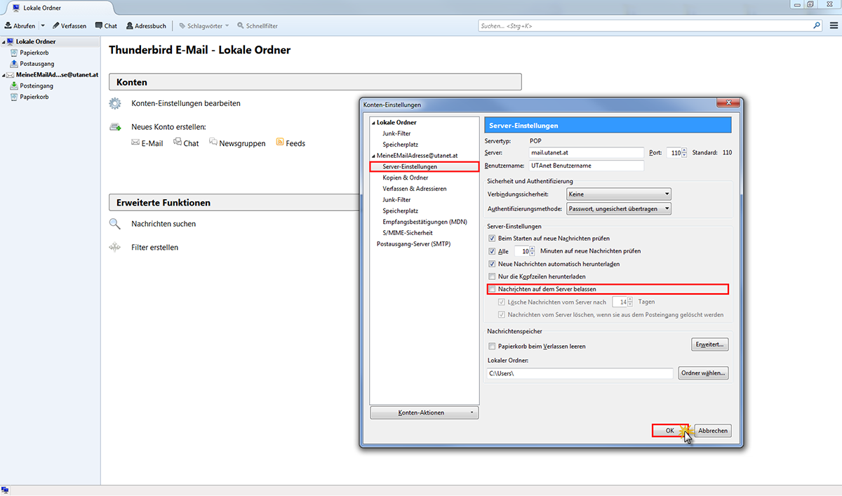 Email Settings für Utanet Thunderbird Bild 9