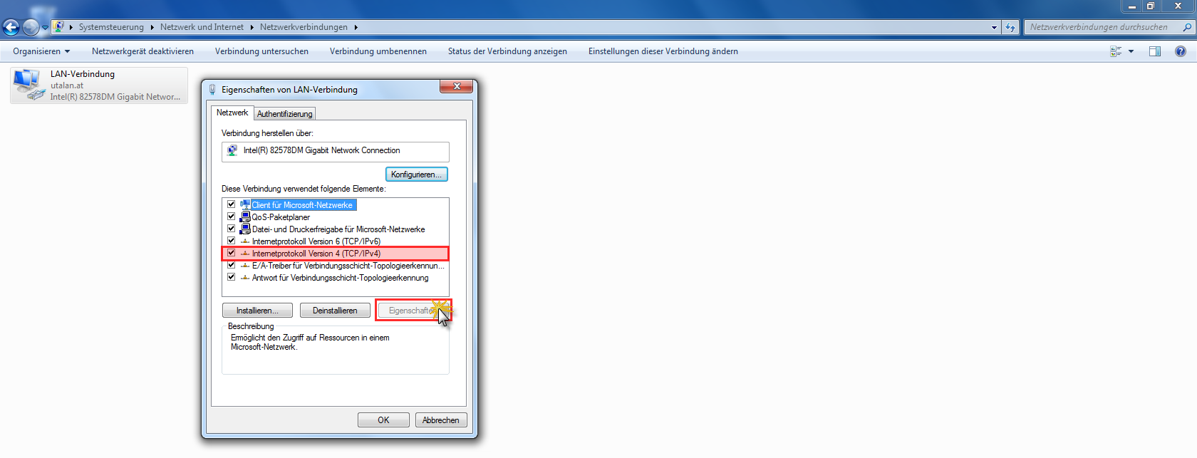 Netzwerkeinstellungen unter Windows 7 Bild 7