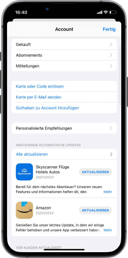 Schritt 2: iPhone App manuell aktualisieren