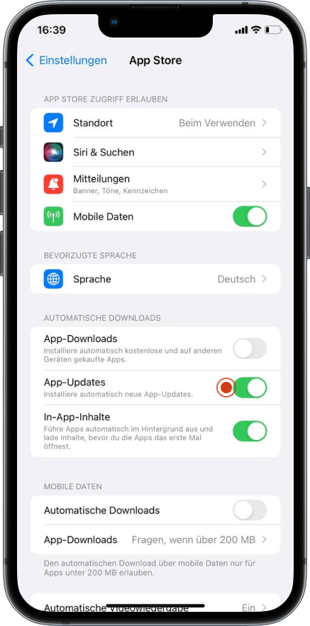 Schritt 2: iPhone App automatisch aktualisieren