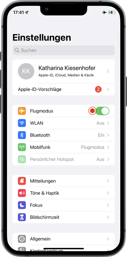 iOS Anleitung Flugmodus einstellen Schritt 2