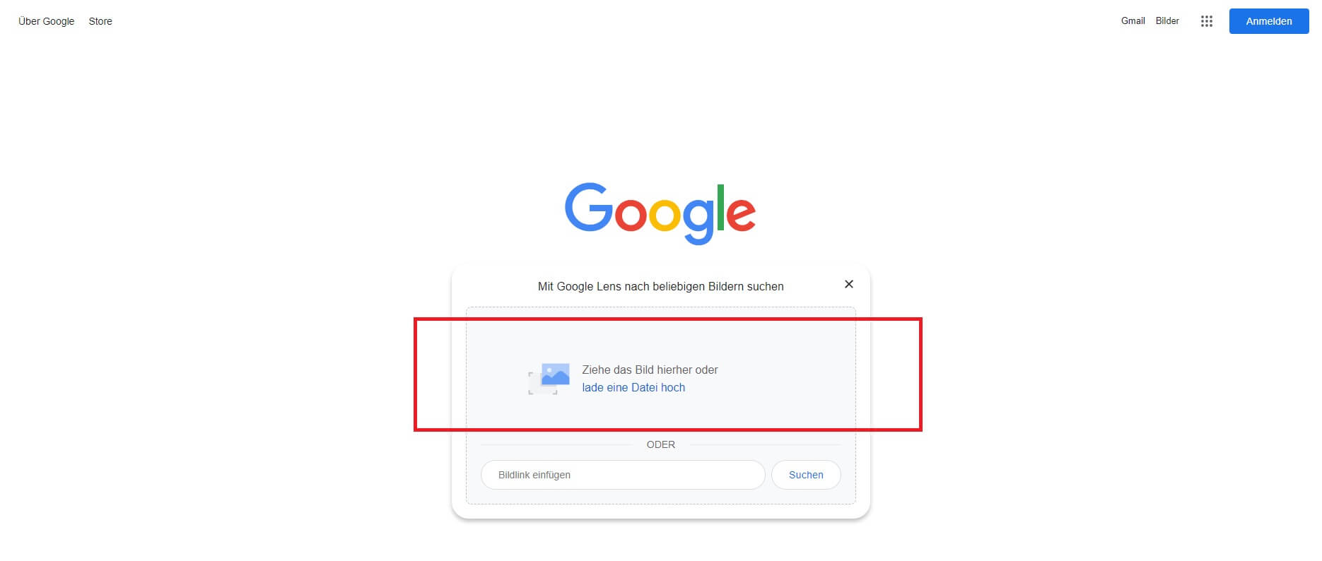Google Bildersuche mit hochgeladenem Bild