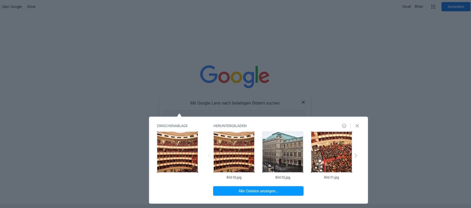 Google Bildersuche mit hochgeladenem Bild