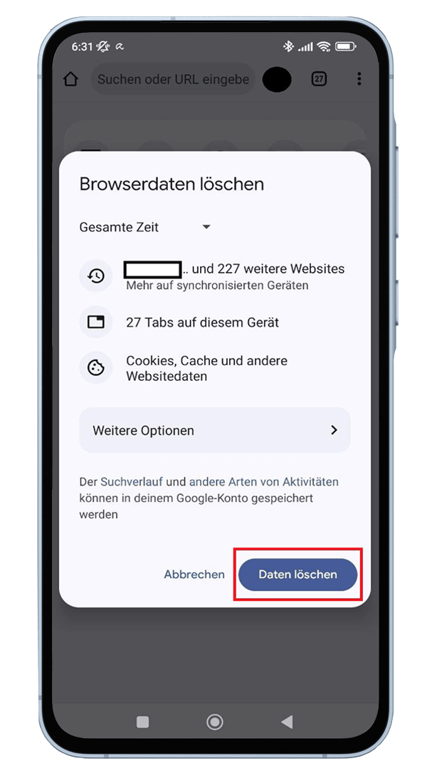 Suchverlauf bei Android löschen.
