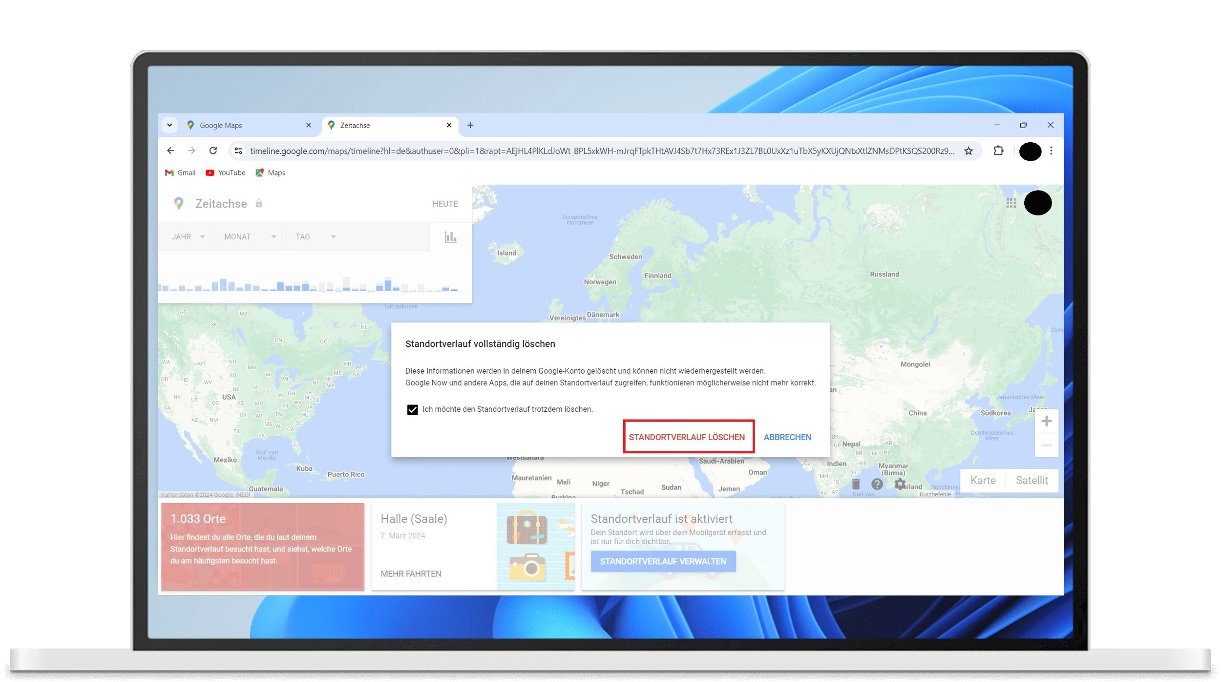 Google Maps am Computer löschen