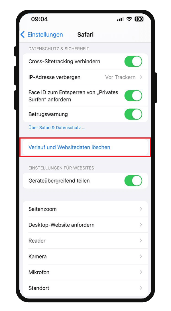 Suchverlauf am iPhone löschen.