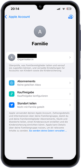 Schritt 2: Gehen Sie auf Familie oder Familienfreigabe.