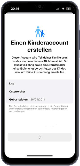 Schritt 4: In dem neu geöffneten Menü gehen Sie auf Kinderaccount erstellen.