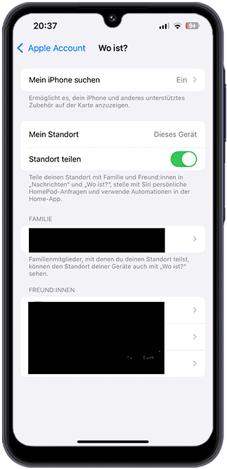 Schritt 2: Bewegen Sie den Regler bei "Meinen Standort teilen" nach rechts. 