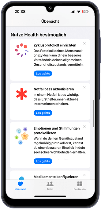 Schritt 1: Öffnen Sie die Health-App und scrollen Sie bis zu Notfallpass erstellen bzw. Notfallpass aktualisieren.