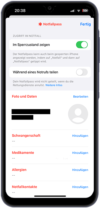 Schritt 2: Hinterlegen Sie relevante Informationen Ihres Kindes, die im Notfall automatisch an Rettungskräfte verschickt werden