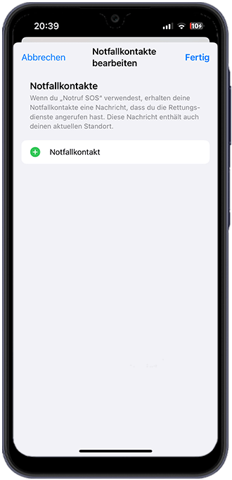 Schritt 3: In diesem Menü können Sie Notfallkontakte hinzufügen. Tippen Sie auf das Plus, öffnet sich die Liste aller im iPhone gespeicherten Kontakte. 