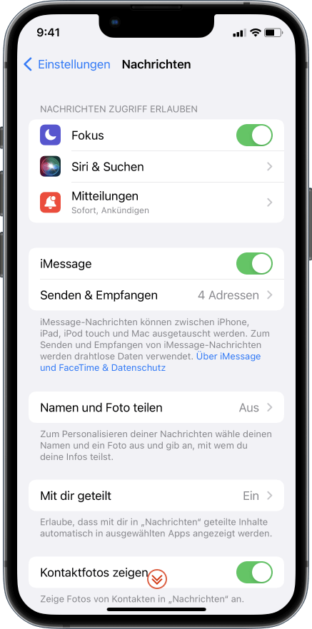 iPhone Anleitung Nachrichten von unbekannten Absendern herausfiltern 3