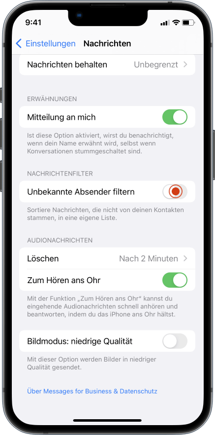 iPhone Anleitung Nachrichten von unbekannten Absendern herausfiltern 4