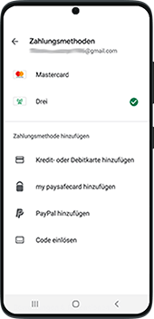 Bezahlen mit Rechnung: Zahlungsmethode „Drei“ auswählen