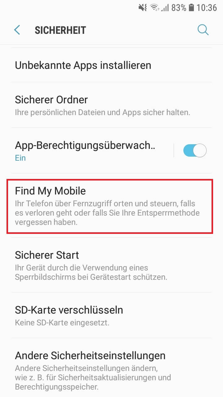 Schritt 2: Find my Mobile aktivieren