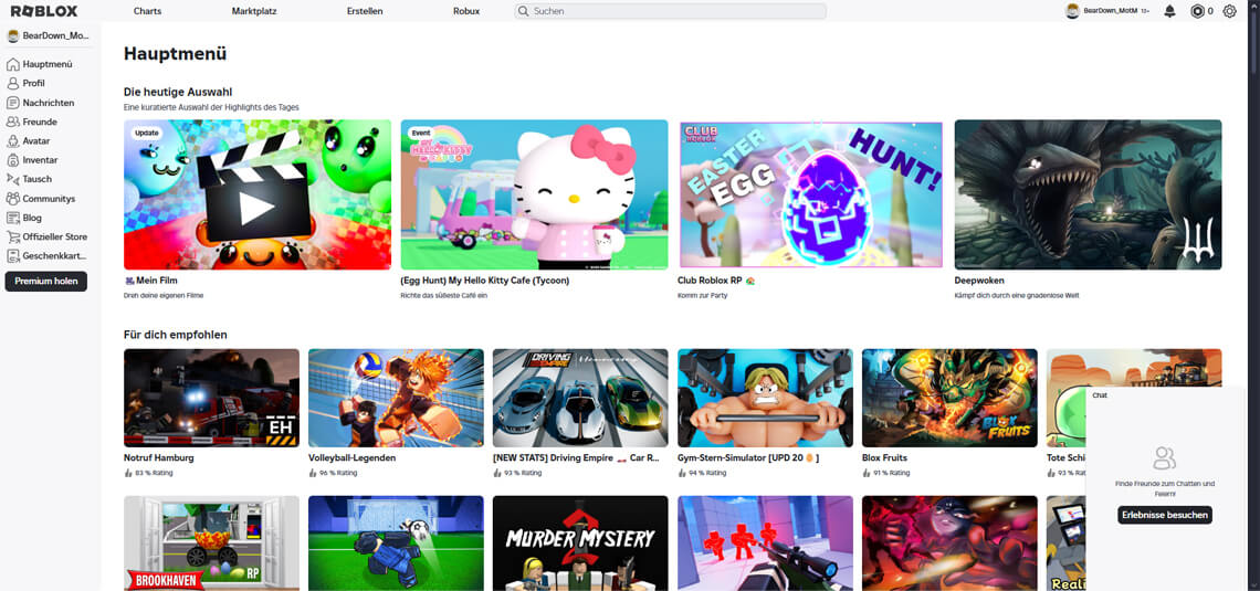 Screenshot Roblox Hauptmenü