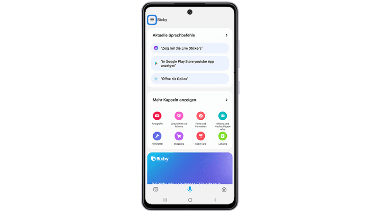 Starten Sie die Bixby-App auf Ihrem Samsung Handy.