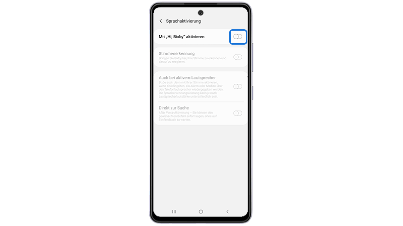 Legen Sie den Schieberegler auf "Mit „Hi Bixby“ aktivieren".