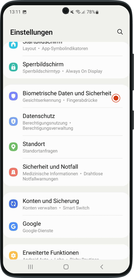 Schritt 1 SIM PIN ändern Android