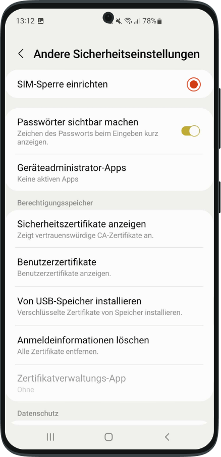 Schritt 3 SIM PIN ändern Android