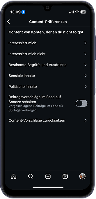 Schritt 2: Hier können Sie Content auswählen, den Sie einschränken möchten, wie beispielsweise „Sensible Inhalte“.