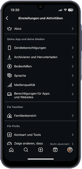 Schritt 1: Wählen Sie bei „Einstellungen und Aktivitäten“ unten den Punkt „Familienbereich“.