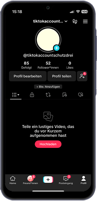 Schritt 1: Gehen Sie auf das Profil und oben rechts auf die drei Balken.