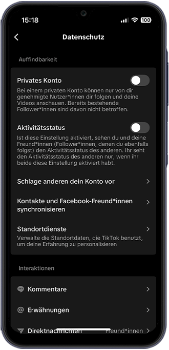 Schritt 4: Schieben Sie bei „Privates Konto“ den Regler auf rechts.