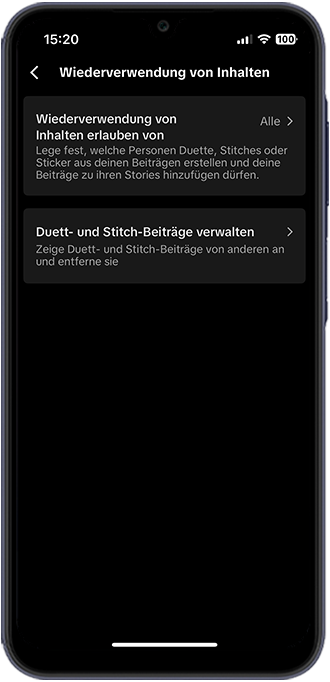 Schritt 5: Außerdem können Sie Duett- und Stitch-Beiträge allgemein verwalten.