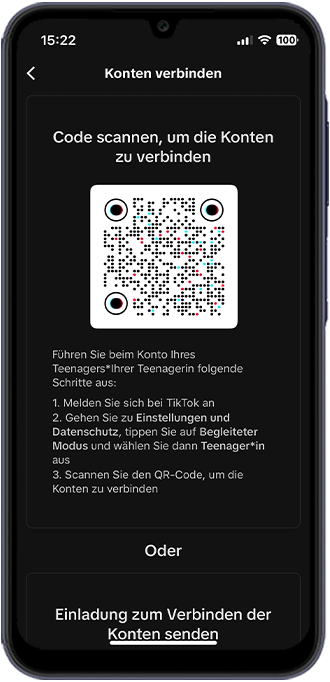 Schritt 5: Scannen Sie im Anschluss den QR-Code mit dem Handy Ihres Kindes, um Ihre Konten zu verbinden. 