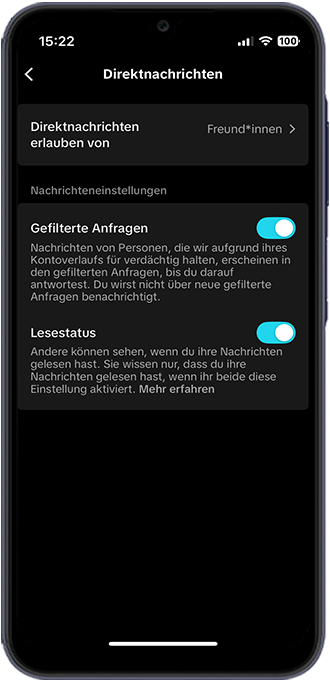 Schritt 4: Außerdem können Sie weitere Einstellungen zu gefilterten Anfragen und dem Lesestatus vornehmen.