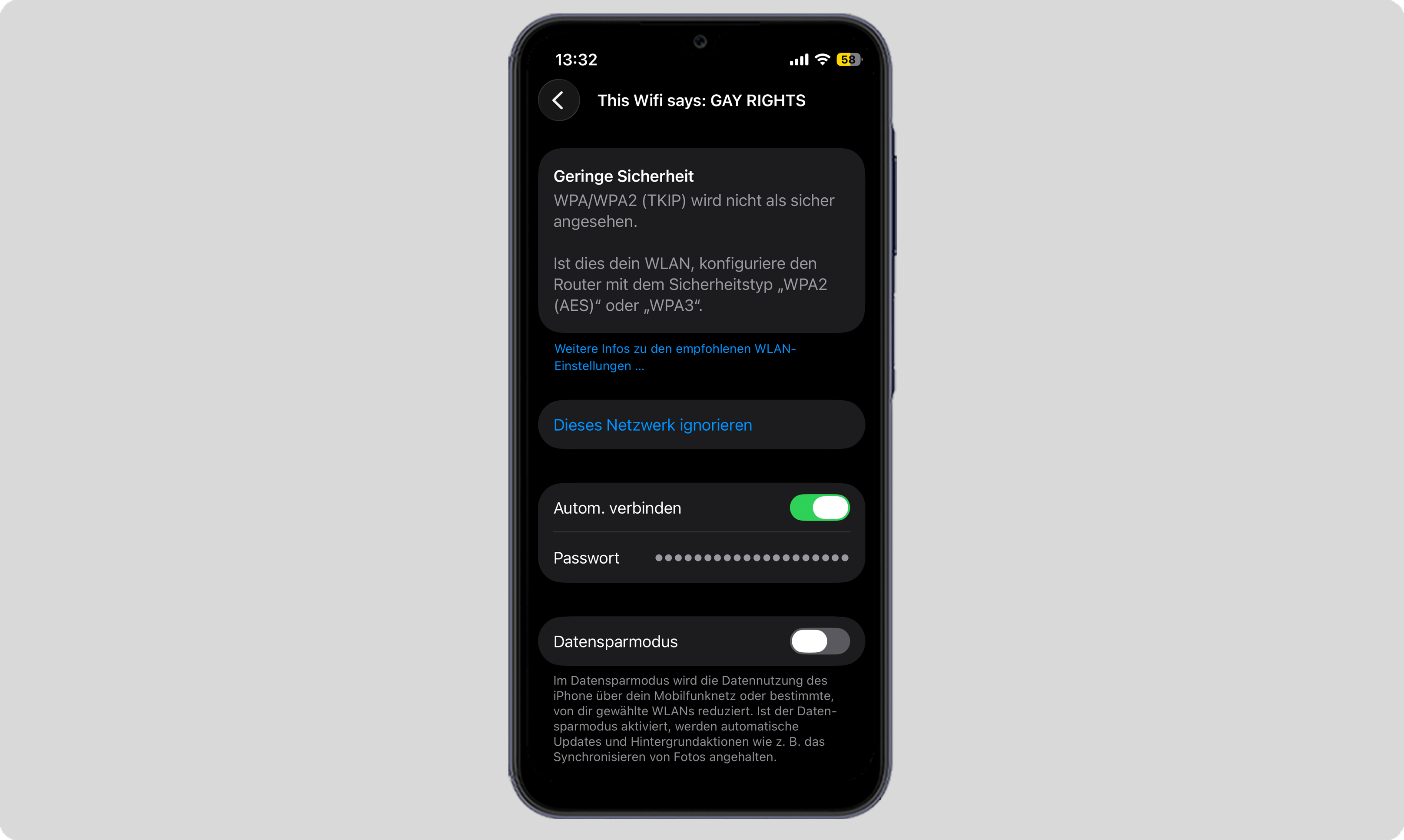 iPhone-Screenshot - Passwort bestätigen