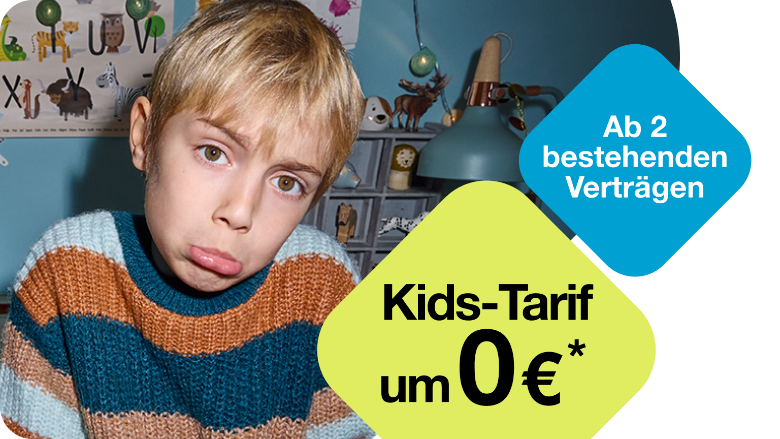 Kids Tarif um 0 € * ab 2 bestehenden Tarifen im Unlimited Mix.