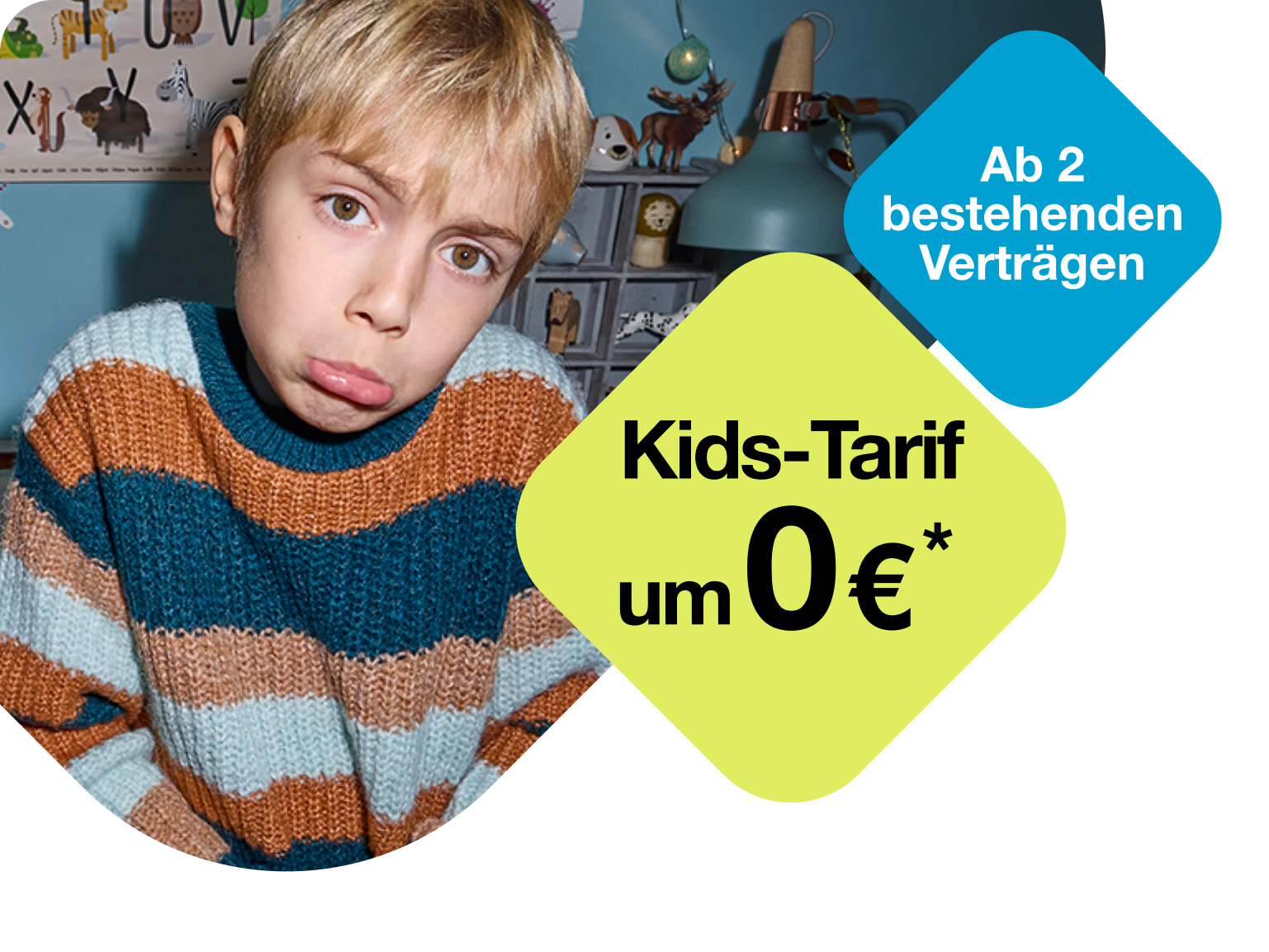 Kids Tarif um 0 € * ab 2 bestehenden Tarifen im Unlimited Mix.