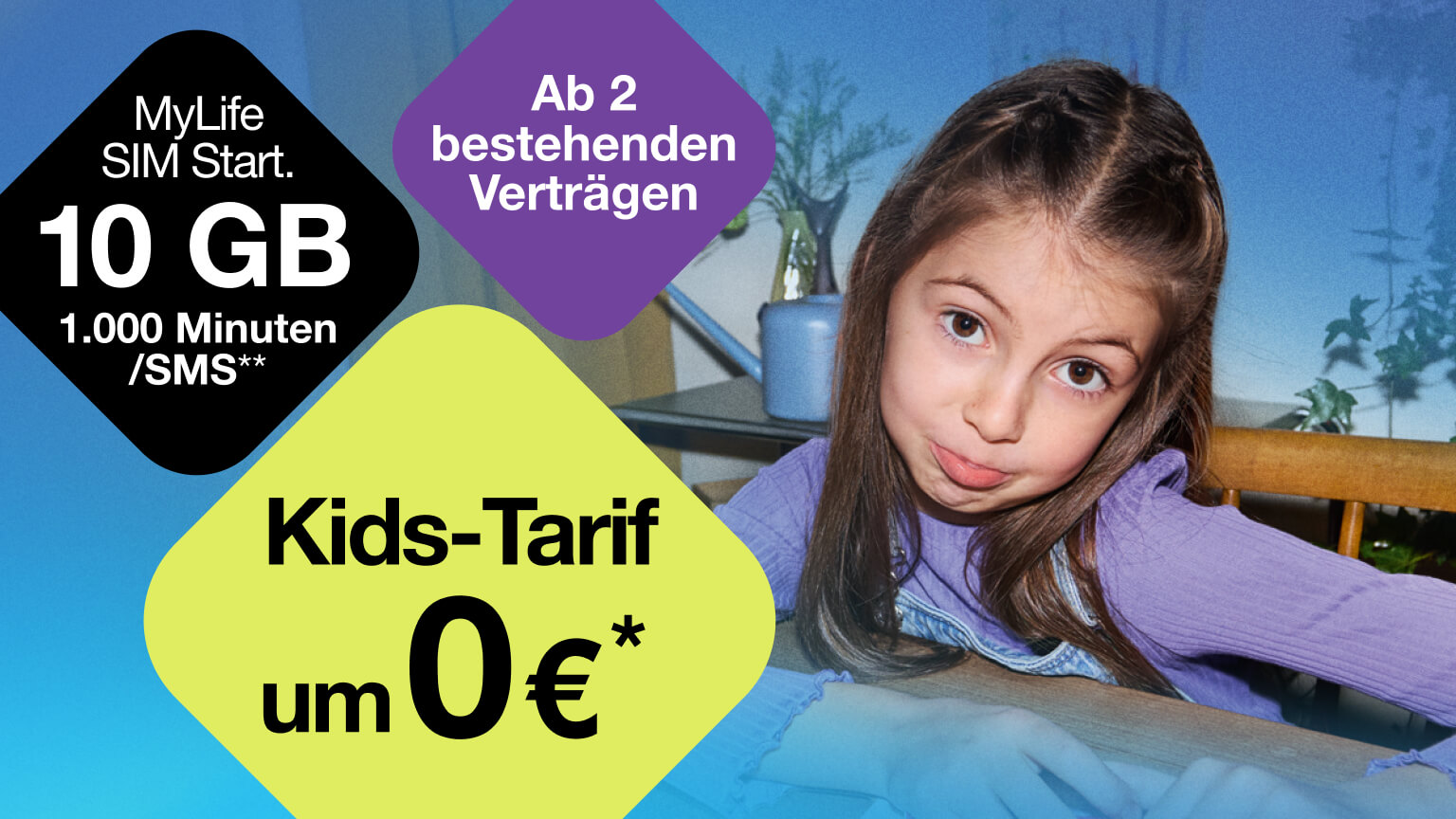 Ab 2 bestehenden Verträgen gibt's den Kids-Tarif um 0 €*