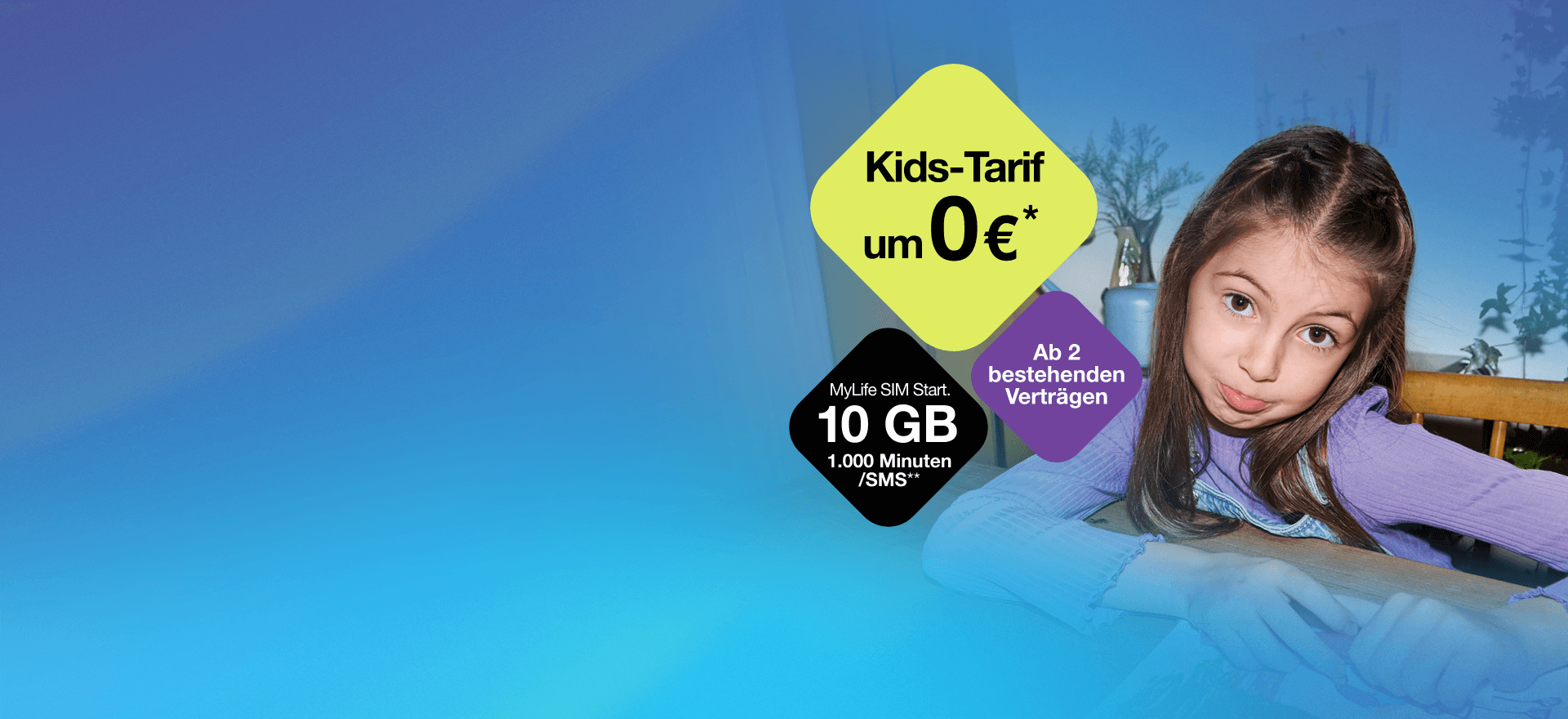 Ab 2 bestehenden Verträgen gibt's den Kids-Tarif um 0 €*